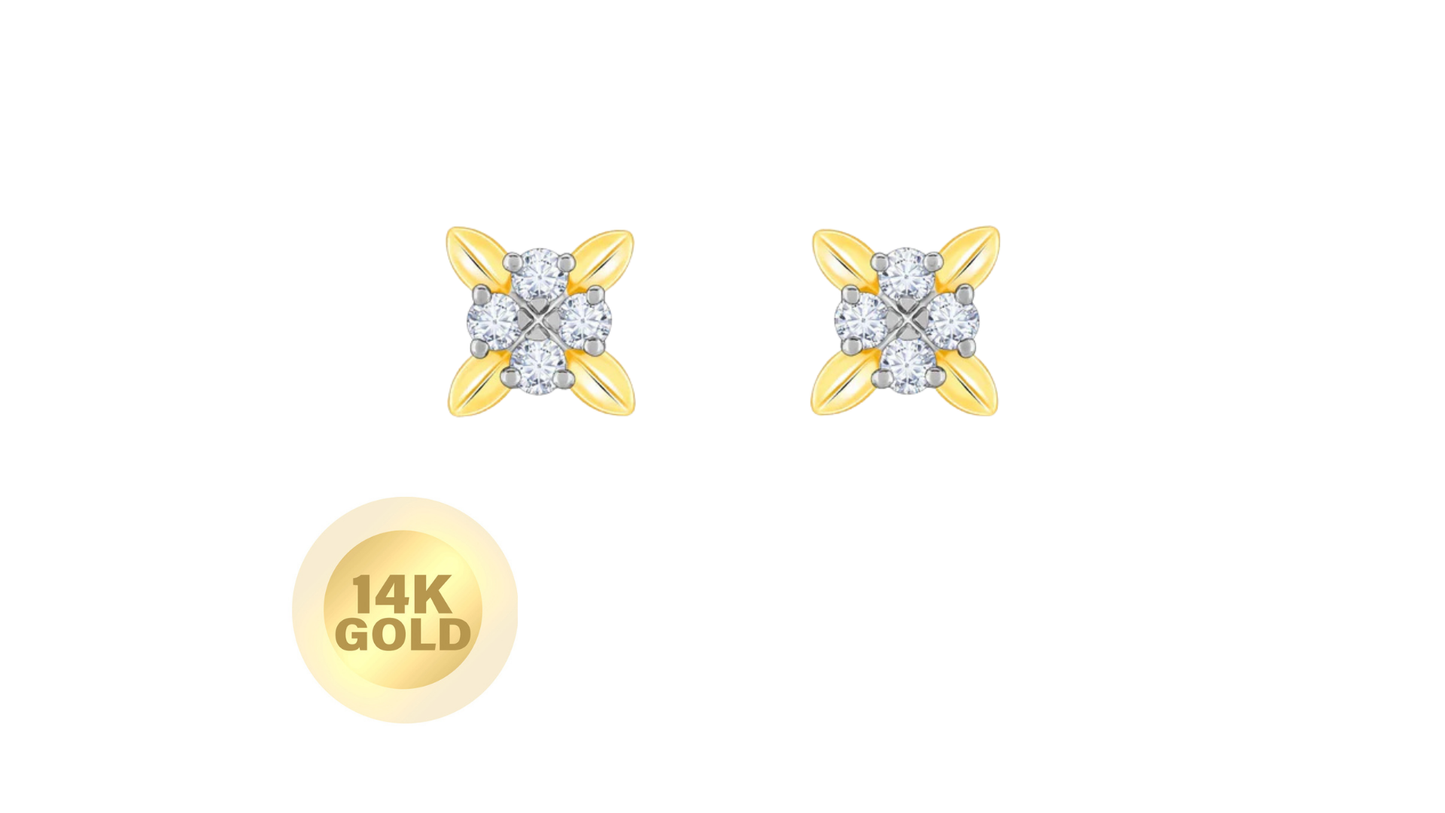 14K Solid Gold Bloom Cluster Diamond Stud Earrings