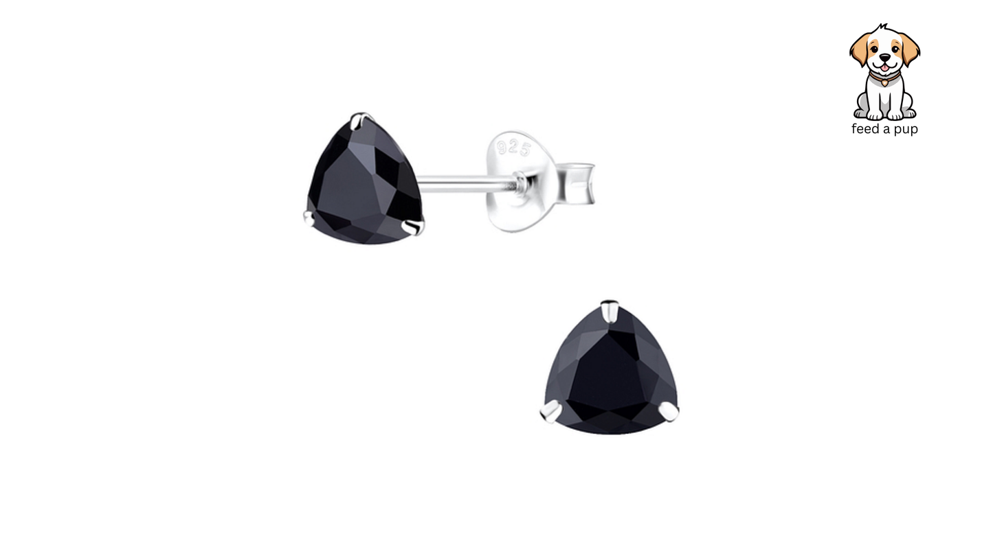 Trillion Cut 6mm Stud Earrings - Black