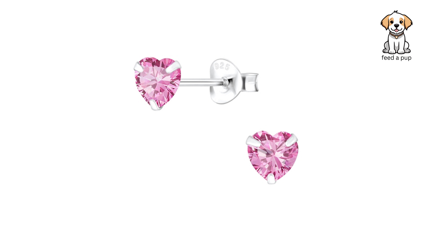 Heart Crystal Studs - Pink