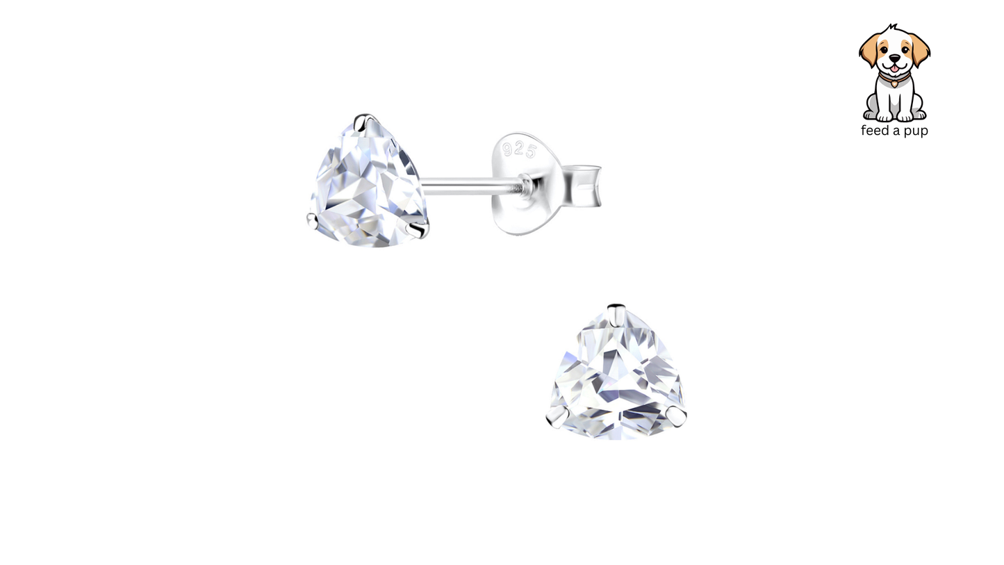 Trillion Cut 6mm Stud Earrings - White
