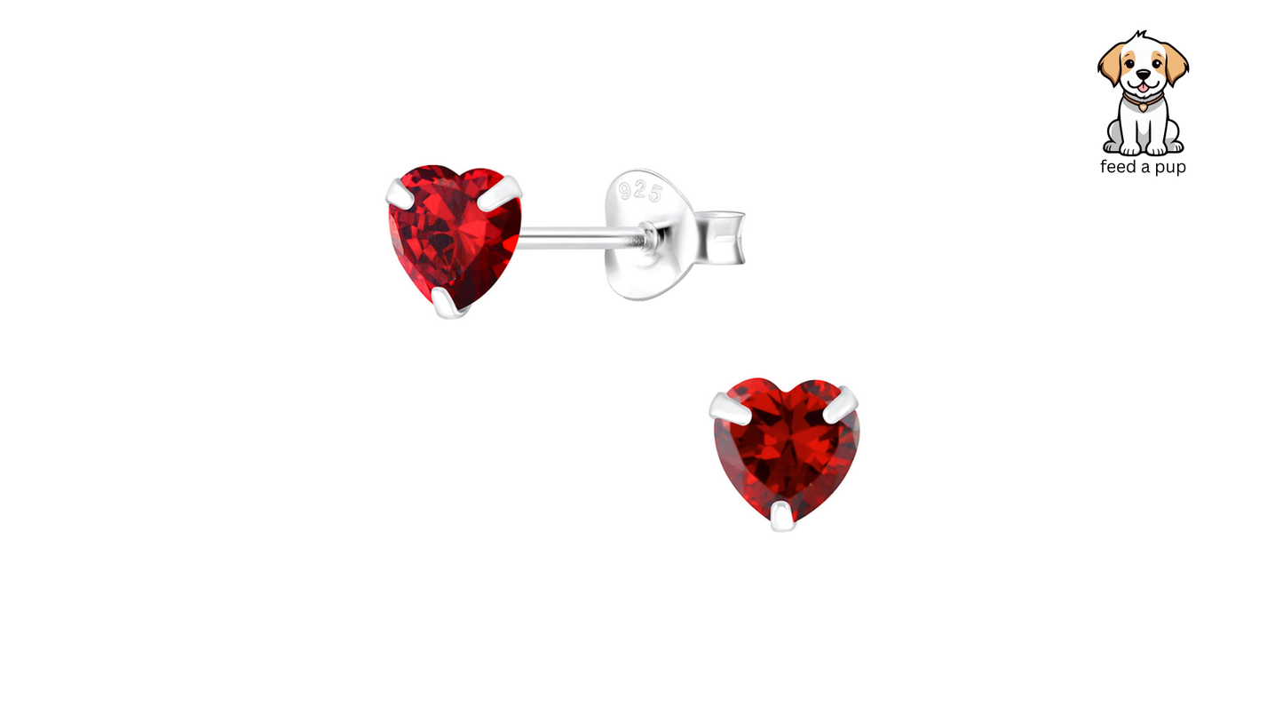 Heart Crystal Studs - Garnet