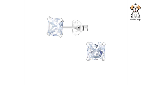 Crystal Square Studs 5mm - White