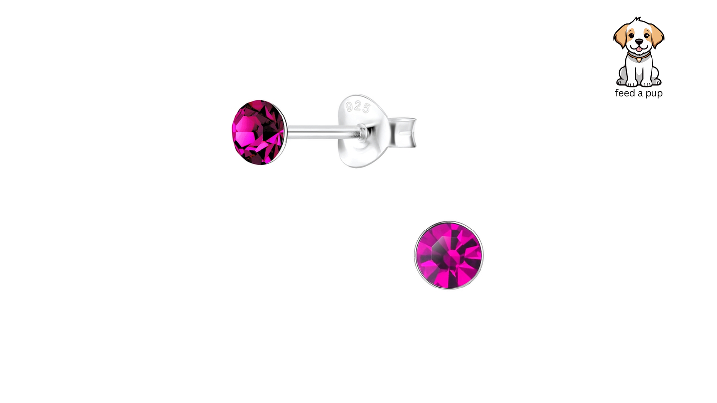 Timeless 4mm Round Studs - Fuchsia