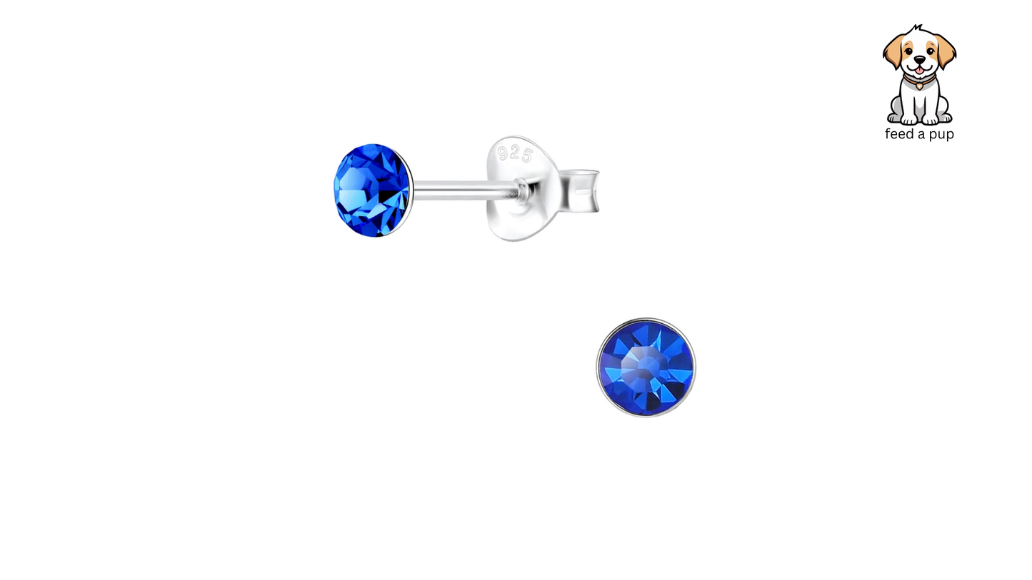 Timeless 4mm Round Studs - Sapphire