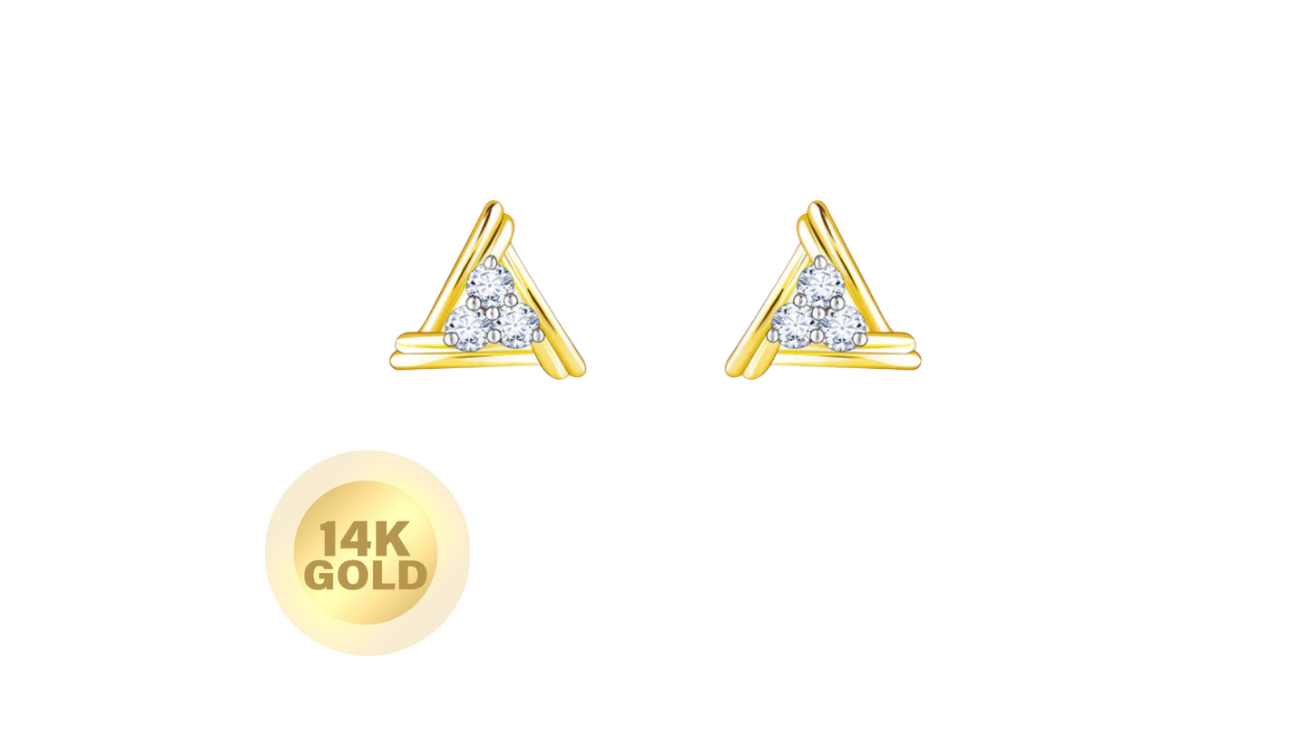 14K Solid Gold Trielle Diamond Stud Earrings