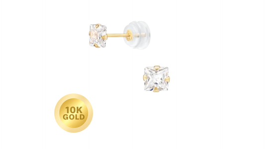 10K Solid Gold AAA Square Stud Earrings - 4mm