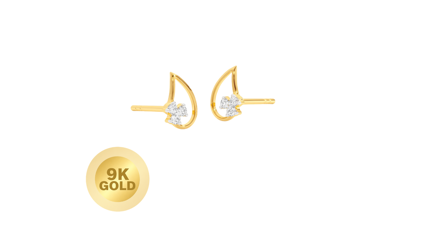 9K Solid Gold Dewdrop Diamond Studs