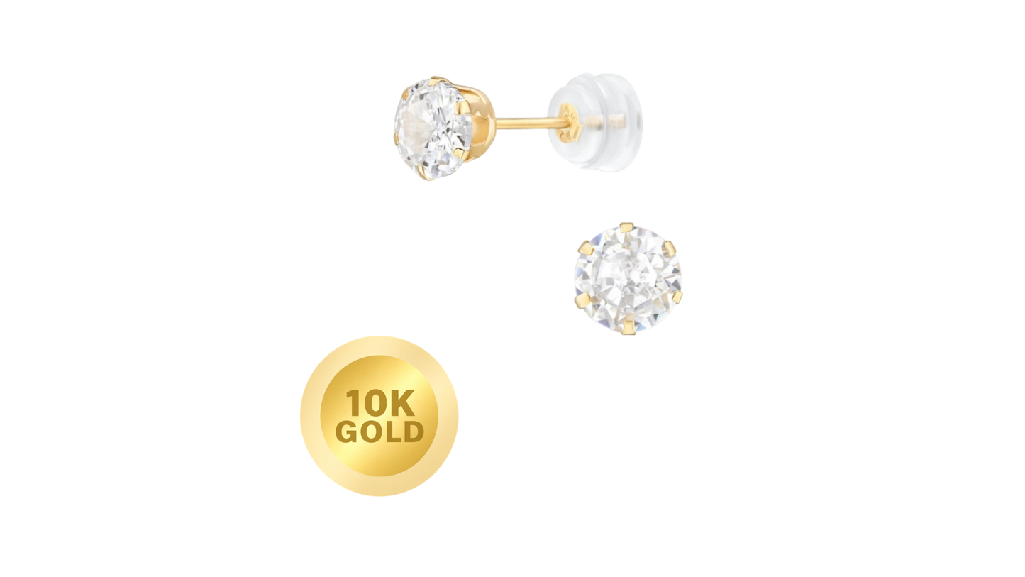10K Solid Gold AAA Stud Earrings 3-6mm