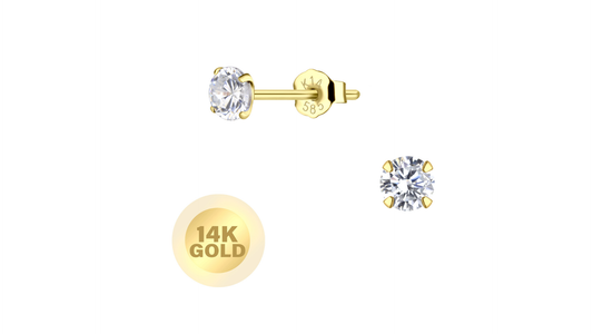 14K Solid Gold AAA Stud Earrings 2-4mm
