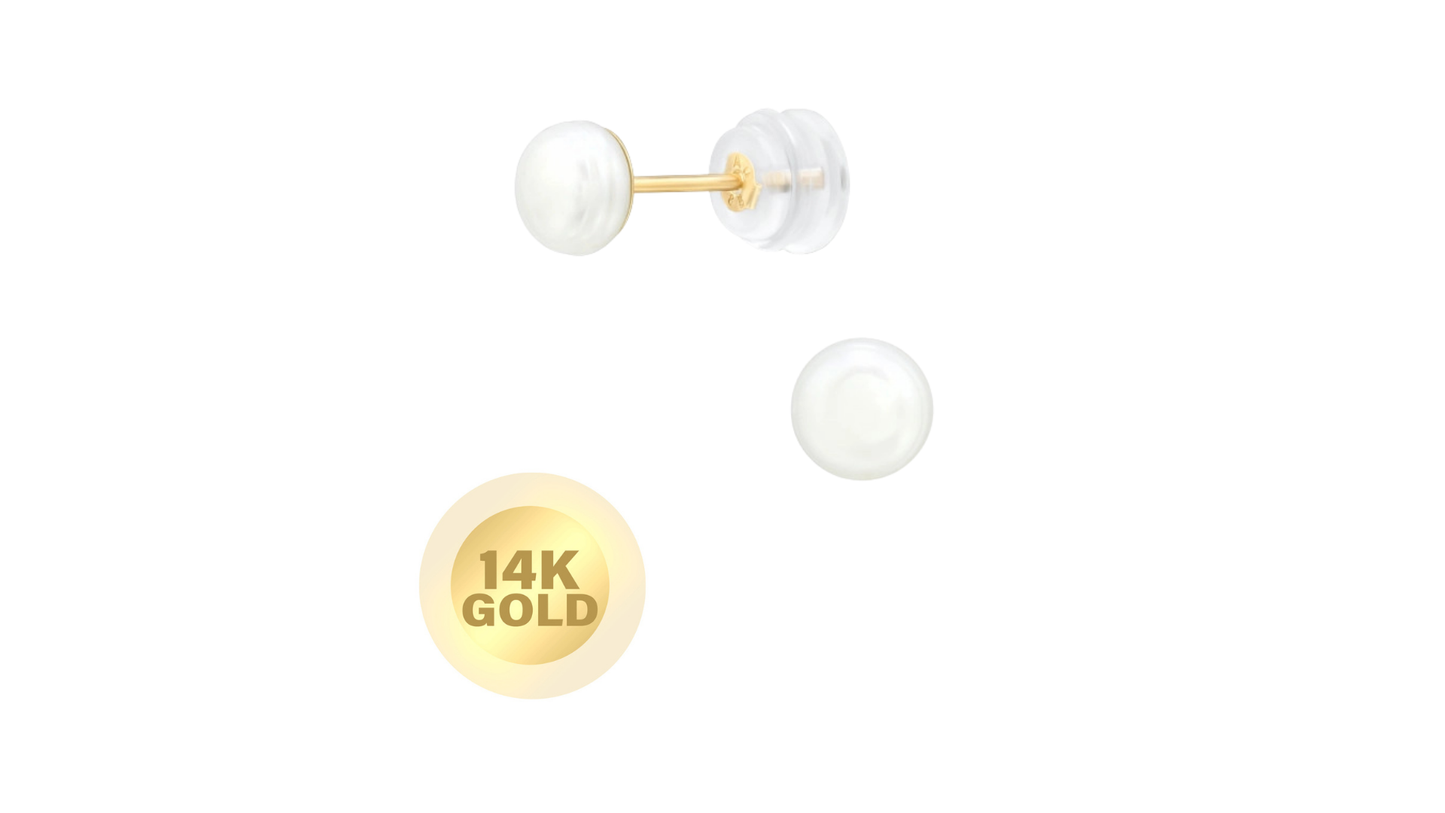 14K Solid Gold Freshwater Pearl Earrings - 5mm