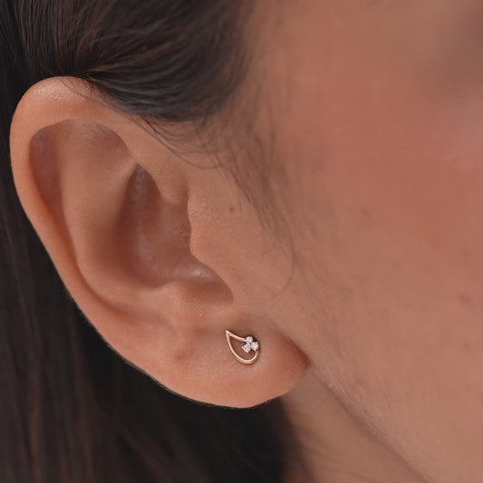9K Solid Gold Dewdrop Diamond Studs
