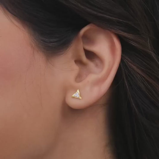 14K Solid Gold Trielle Diamond Stud Earrings
